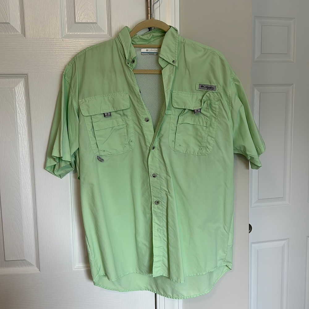Columbia PFG Lime Green Short Sleeve Fishing Button Up Shirt Size S